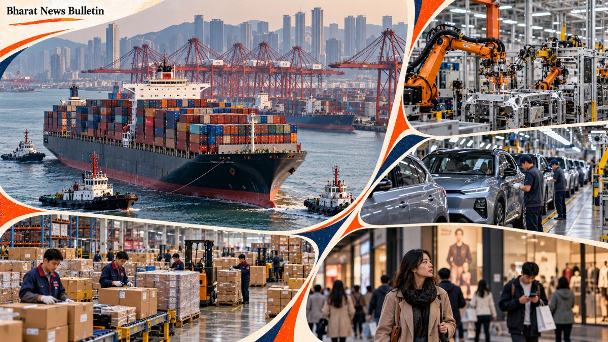 Container ship at a Chinese seaport representing export-led economic growth